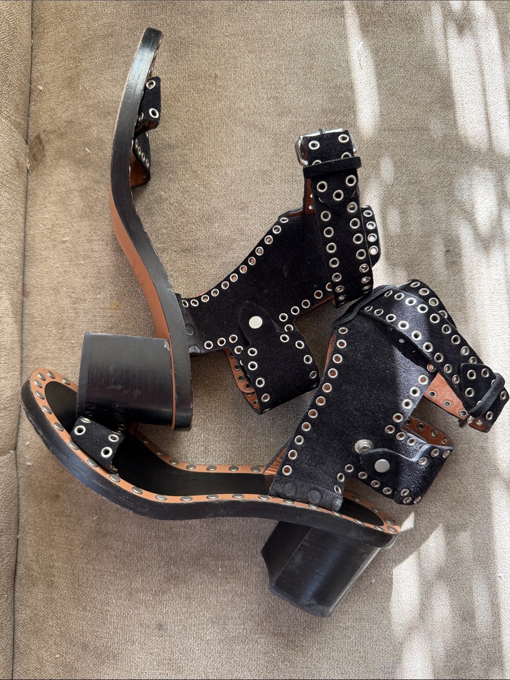 Isabel marant jaeryn Black Studded Suede Block Heel Sandals 40 - Picture 4 of 13